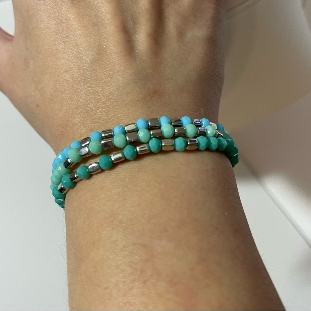3 Ombré Handmade Stretch Bracelet Set, Hypoallergenic Jewelry, silver tu… - Picture 3 of 7